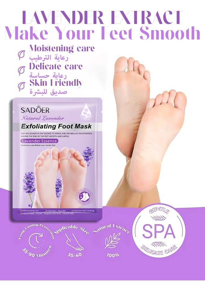 SADOER - Foot Peel Mask 3 PCS-Foot Spa Foot Care For Women Peel Mask With Lavender For Men And Women Feet Peeling Mask Exfoliating, Repair Rough Heels, Foot Mask For Baby Soft Skin - Remove Dead Skin-Lavender - Image 1