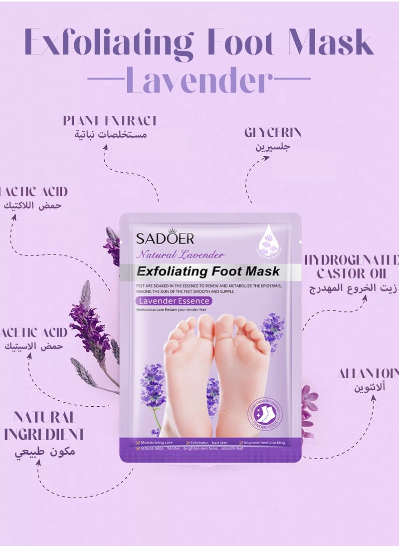 SADOER - Foot Peel Mask 3 PCS-Foot Spa Foot Care For Women Peel Mask With Lavender For Men And Women Feet Peeling Mask Exfoliating, Repair Rough Heels, Foot Mask For Baby Soft Skin - Remove Dead Skin-Lavender - Image 1