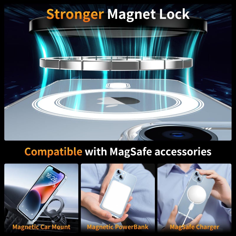 YNMEacc 5 in 1 Magnetic for iPhone 14 Case 6.1-Inch with 2X Screen Protector + 2 Lens Protector, [Compatible with MagSafe] Slim Soft TPU Silicone Shockproof Anti-Scratch Phone Cover - Clear - Image 4