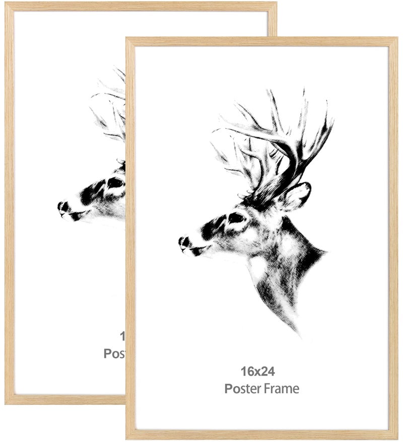 Yaetm 16x24 Picture Frame Set of 2 Natural Solid Oak Wood Poster Frame 16x24 for Wall Gallery Horizontal and Vertical Wall Mount 2 pack Oak