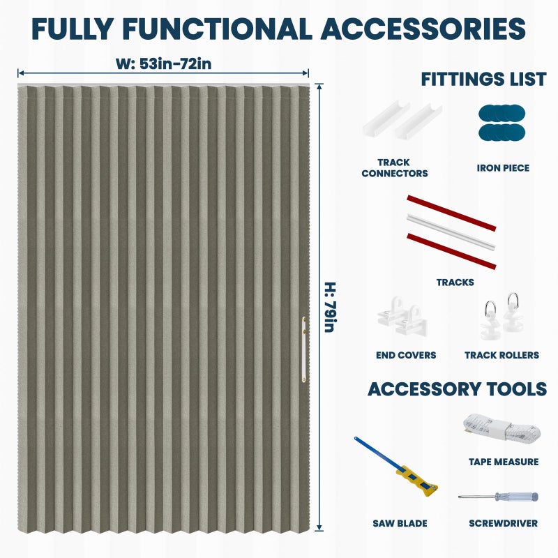 A-jazz AJAZZ 100% Blackout Accordion Door Curtain Invisible Folding Door Accordion Doors Interior for Bedroom Living Room Doorway Curtain Sets Included Tracks (1 Pack, 72W x 79 L, Grey) - Image 4