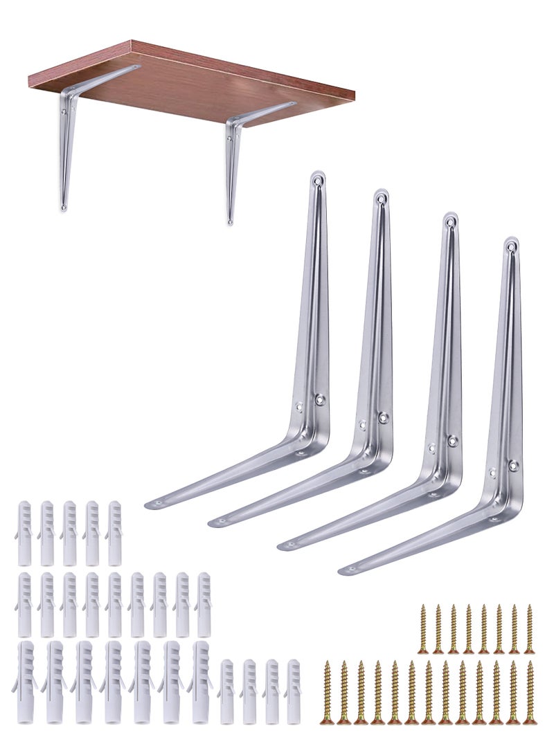 LAWAZIM Right Angle Shelf Bracket - 4 Piece 10x12cm - with 44-Piece Plastic Anchors with Drywall Screws - L Brackets with Anchors and Screws -Ideal for Shelves, Cabinets, Desks, and Wall Mount Support  - Image 1