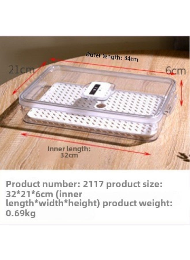 Refrigerator Storage Preservation Box Transparent Household Drain Preservation Box Refrigerator Special Refrigeration Food Grade Storage With Lid-Specifications:Wide Body Small Size [with Drain Board]  - Image 1