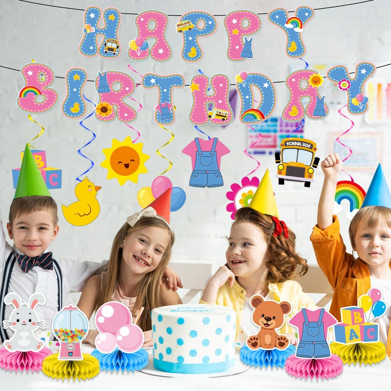 ojustbeok Girls Party Decorations Happy Birthday Banner English Teacher Honeycomb Centerpiece for Tables Cartoon Girls Hanging Swirl Decoration for English Teacher Birthday Baby Shower Party Suppliesï¼ˆCartoonï¼‰ - Image 5