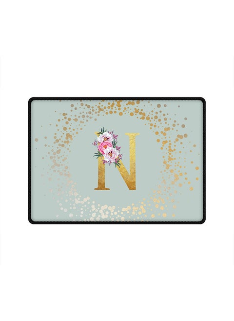 Designer Gaming Mouse Pad Anti-Skid Mousepad Large Keyboard Mouse Pad Desk Mat Custom Monogram Initial Letter Floral Pattern Alphabet - N(Light Grey)