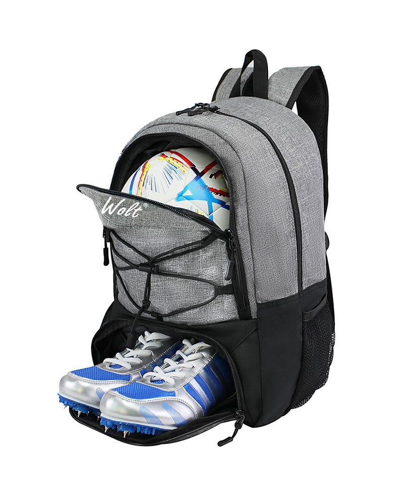 WOLT | Youth Soccer Bag, Soccer Backpack, Basketball Backpack with Cleat Shoe and Ball Compartments Sports Backpack for Volleyball Football for Men Women (Grey) - Image 1