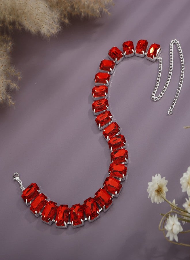 YERTTER Elegant Full Red Rhinestone Choker Chunky Chain Luxury Rhinestone Collar Statement Clavicle Choker Necklace Adjustable for Party Music Bar Women （Red） - Image 3