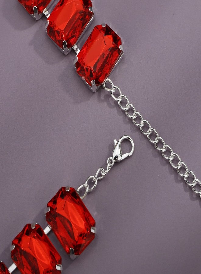 YERTTER Elegant Full Red Rhinestone Choker Chunky Chain Luxury Rhinestone Collar Statement Clavicle Choker Necklace Adjustable for Party Music Bar Women （Red） - Image 5