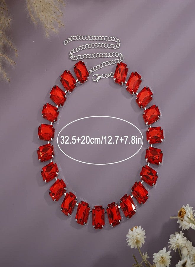 YERTTER Elegant Full Red Rhinestone Choker Chunky Chain Luxury Rhinestone Collar Statement Clavicle Choker Necklace Adjustable for Party Music Bar Women （Red） - Image 4