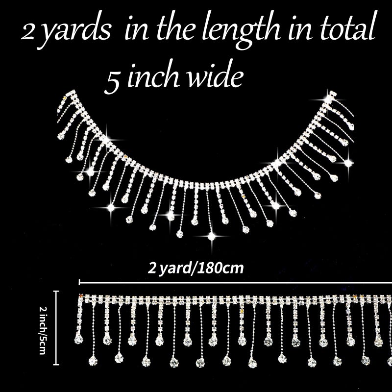FOIMAS 2 Yard Rhinestone Trim Fringe Rhinestone Ribbon Tassel Chain Irregular Diamond Crystal Beaded Fringe Belt for DIY Sewing Clothing Craft Wedding Accessories Decoration - Image 3