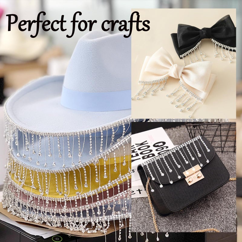 FOIMAS 2 Yard Rhinestone Trim Fringe Rhinestone Ribbon Tassel Chain Irregular Diamond Crystal Beaded Fringe Belt for DIY Sewing Clothing Craft Wedding Accessories Decoration - Image 5