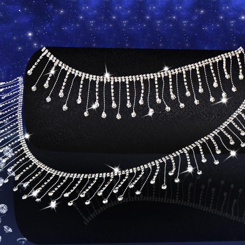FOIMAS 2 Yard Rhinestone Trim Fringe Rhinestone Ribbon Tassel Chain Irregular Diamond Crystal Beaded Fringe Belt for DIY Sewing Clothing Craft Wedding Accessories Decoration - Image 2