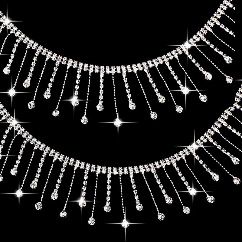 FOIMAS 2 Yard Rhinestone Trim Fringe Rhinestone Ribbon Tassel Chain Irregular Diamond Crystal Beaded Fringe Belt for DIY Sewing Clothing Craft Wedding Accessories Decoration - Image 1