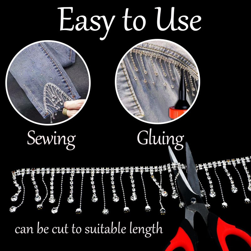 FOIMAS 2 Yard Rhinestone Trim Fringe Rhinestone Ribbon Tassel Chain Irregular Diamond Crystal Beaded Fringe Belt for DIY Sewing Clothing Craft Wedding Accessories Decoration - Image 4