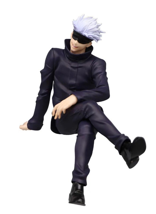 Anime Jujutsu Kaisen Satoru Gojo Action Figure, Sitting Position Satoru Gojo Model Figure Statue, PVC Character Model Toys, for Desktop Decorations/Collectibles, Gifts for Fans, Friends, 10CM