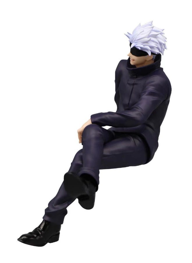 Anime Jujutsu Kaisen Satoru Gojo Action Figure, Sitting Position Satoru Gojo Model Figure Statue, PVC Character Model Toys, for Desktop Decorations/Collectibles, Gifts for Fans, Friends, 10CM