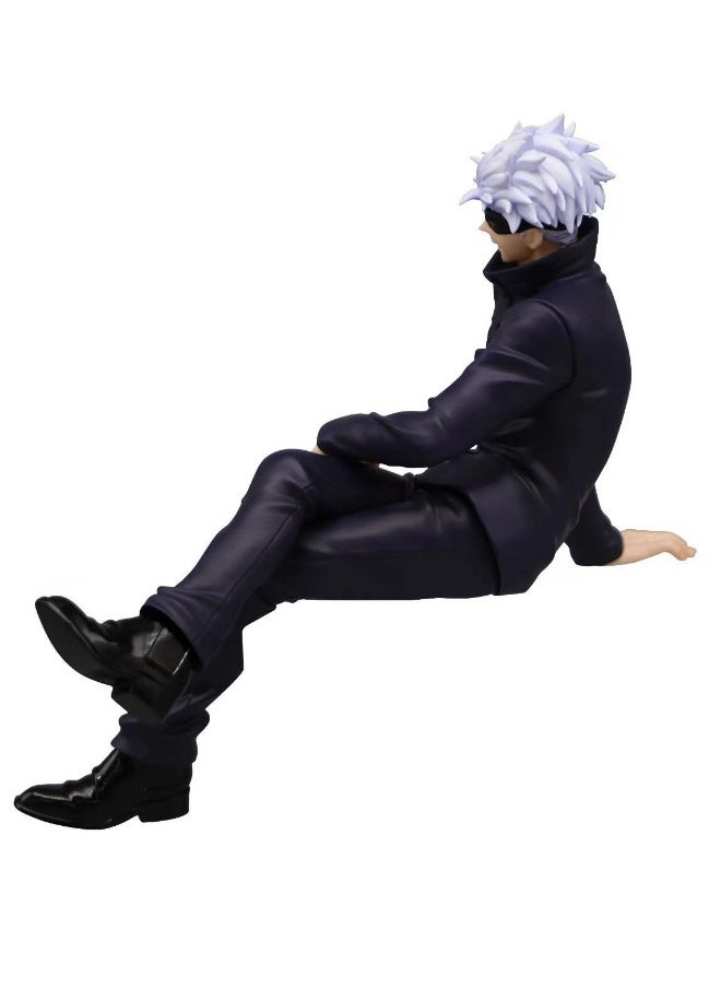 Anime Jujutsu Kaisen Satoru Gojo Action Figure, Sitting Position Satoru Gojo Model Figure Statue, PVC Character Model Toys, for Desktop Decorations/Collectibles, Gifts for Fans, Friends, 10CM
