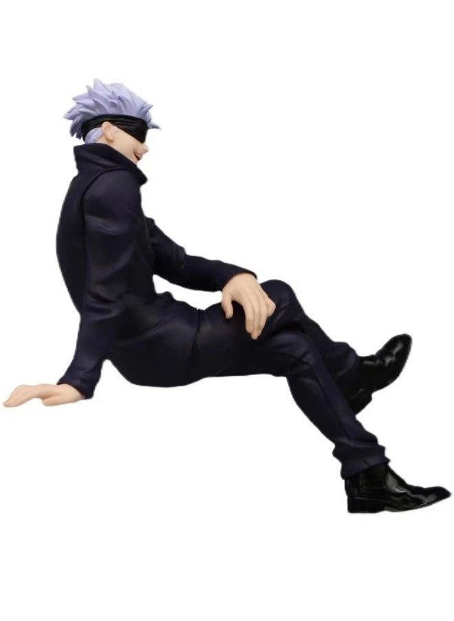 Anime Jujutsu Kaisen Satoru Gojo Action Figure, Sitting Position Satoru Gojo Model Figure Statue, PVC Character Model Toys, for Desktop Decorations/Collectibles, Gifts for Fans, Friends, 10CM