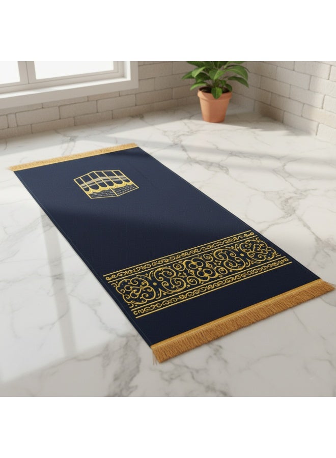 فابينني سجادة صلاة للأطفال والمراهقين 50×100 سم سجادة صلاة صغيرة للكبار للمسجد والسفر، خفيفة الوزن وضيقة مع قاعدة مضادة للانزلاق وسطح مخملي ناعم، سجادة صلاة إسلامية باللون الأسود/الذهبي - Image 5