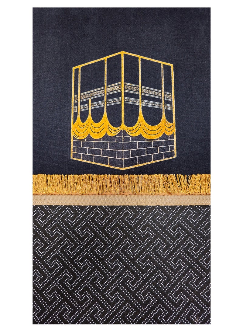 فابينني سجادة صلاة للأطفال والمراهقين 50×100 سم سجادة صلاة صغيرة للكبار للمسجد والسفر، خفيفة الوزن وضيقة مع قاعدة مضادة للانزلاق وسطح مخملي ناعم، سجادة صلاة إسلامية باللون الأسود/الذهبي - Image 3