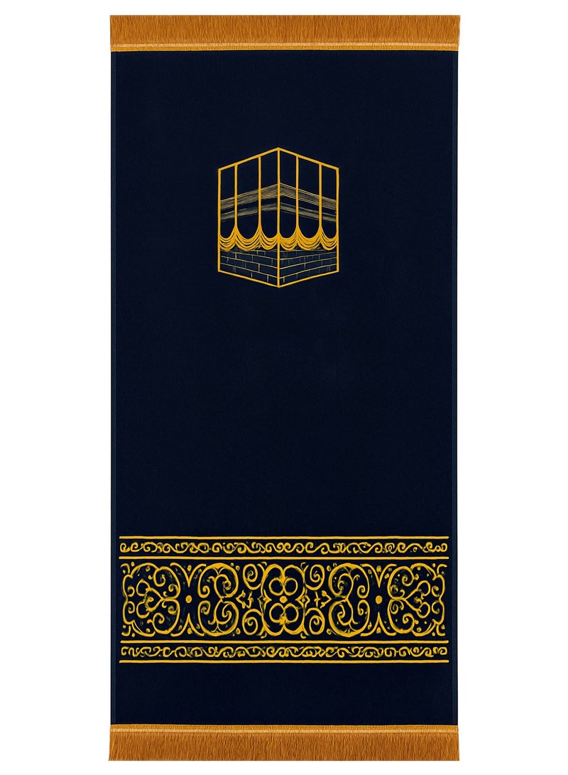 فابينني سجادة صلاة للأطفال والمراهقين 50×100 سم سجادة صلاة صغيرة للكبار للمسجد والسفر، خفيفة الوزن وضيقة مع قاعدة مضادة للانزلاق وسطح مخملي ناعم، سجادة صلاة إسلامية باللون الأسود/الذهبي - Image 2