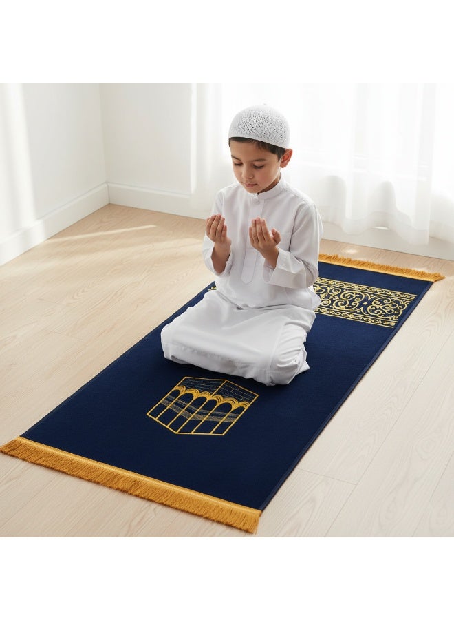 فابينني سجادة صلاة للأطفال والمراهقين 50×100 سم سجادة صلاة صغيرة للكبار للمسجد والسفر، خفيفة الوزن وضيقة مع قاعدة مضادة للانزلاق وسطح مخملي ناعم، سجادة صلاة إسلامية باللون الأسود/الذهبي - Image 1