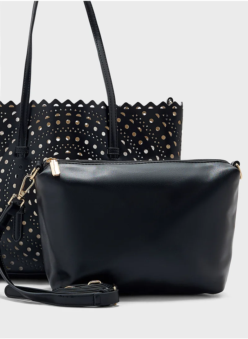 ELLA 2 In 1 Laser Cut Out Tote Bag With Pouch