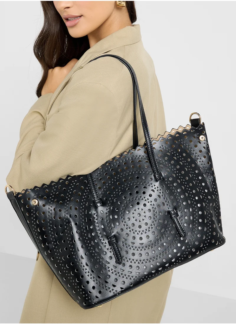 ELLA 2 In 1 Laser Cut Out Tote Bag With Pouch
