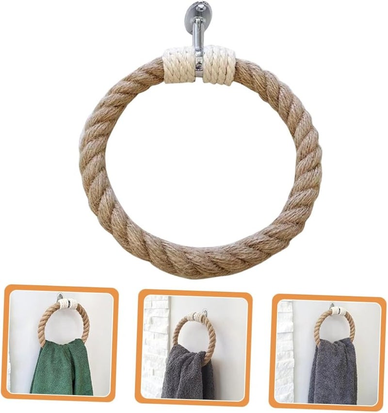 Jute Rope Wall Mounted Towel Ring Rustic Hand Towel Holder for Bathroom Kitchen - Image 4