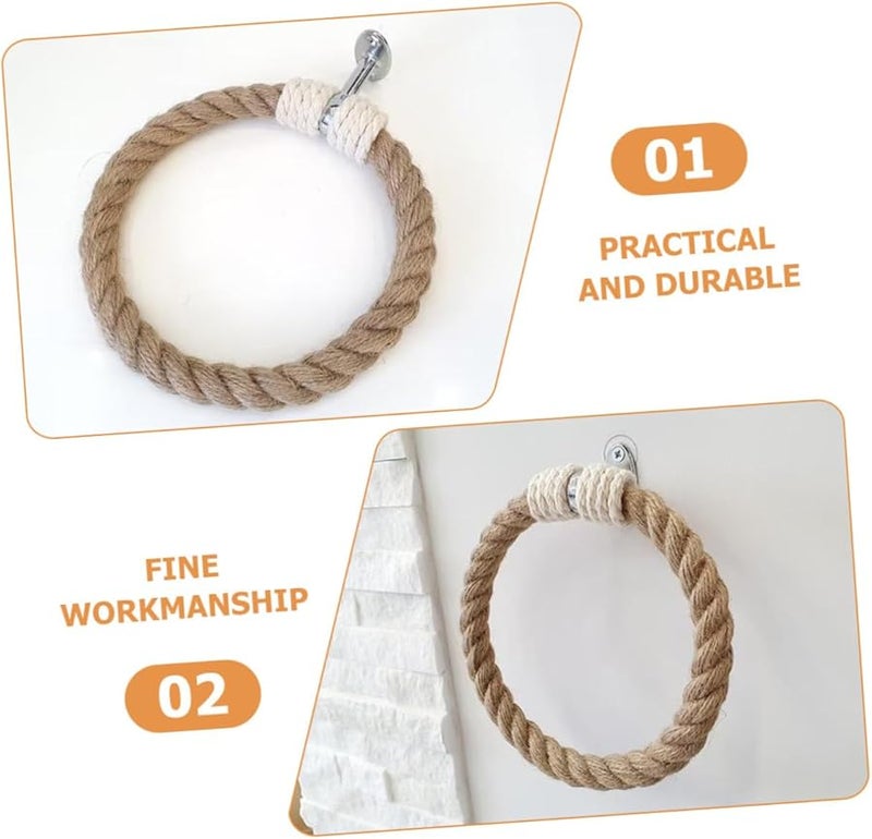 Jute Rope Wall Mounted Towel Ring Rustic Hand Towel Holder for Bathroom Kitchen - Image 5