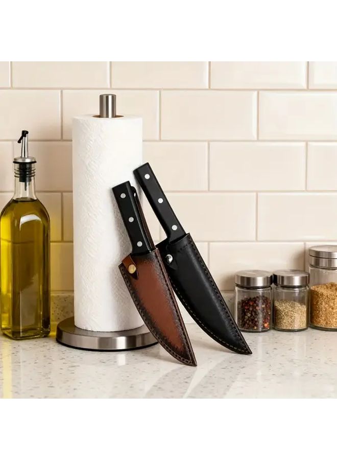 Black Round Buckle Leather Kitchen Storage Pouch Easy Open Close Stable Secure Daily Carry Durable Stylish Design For Cutting Boards Knives - Image 4