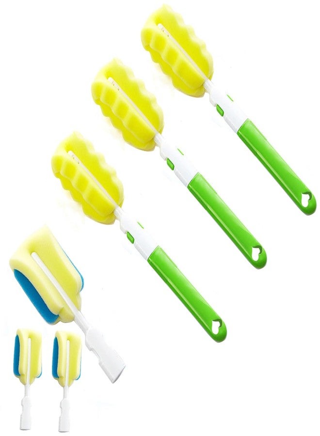 Elandy 3PCS Dishwashing Foam Sponge Brushes Replaceable Sponge Cleaning Brush Cup Brush Set with 3 Replacement Brush Head Bottle Scrubber Cleaning Sponges(Color Randon) - Image 1