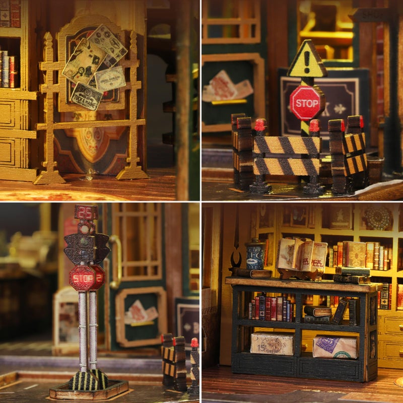 Plustopoy Diy Miniature House Kit For Adults  Mini Wooden Dollhouse Kit  Book Shop Tiny House Diorama Building Kits With Light  3D Wooden Puzzles Bookend Shelf Insert Decor  Creative Craft - Image 3