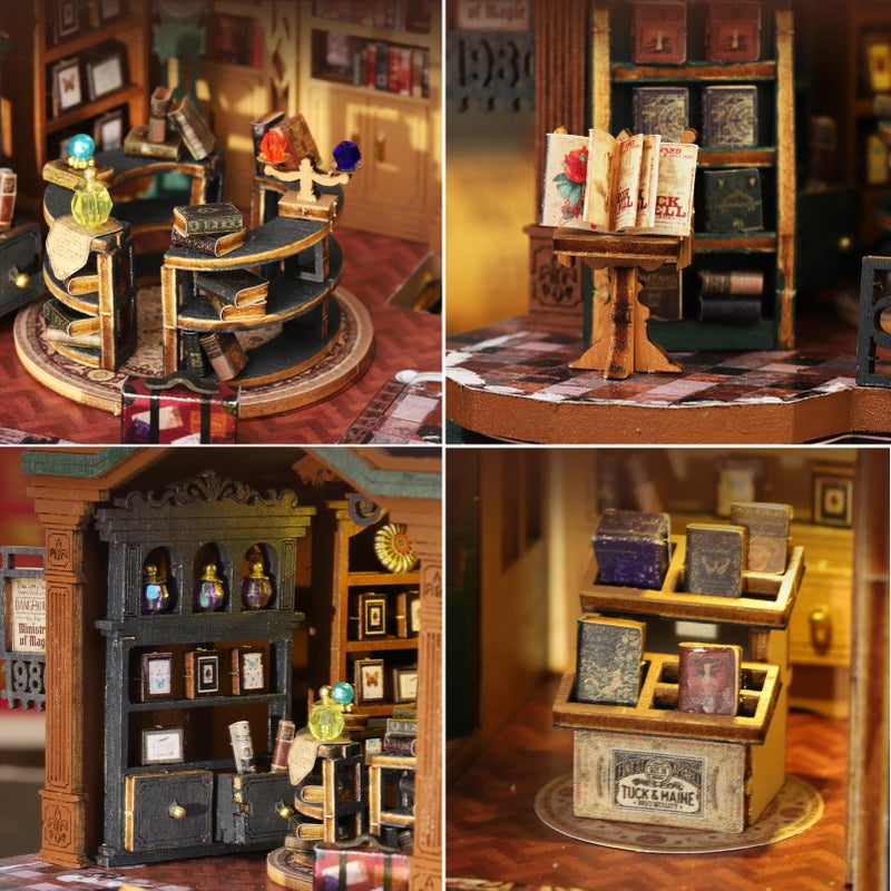 Plustopoy Diy Miniature House Kit For Adults  Mini Wooden Dollhouse Kit  Book Shop Tiny House Diorama Building Kits With Light  3D Wooden Puzzles Bookend Shelf Insert Decor  Creative Craft - Image 2