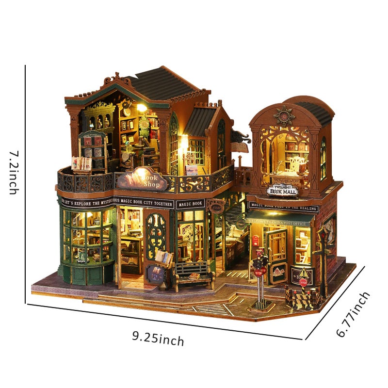 Plustopoy Diy Miniature House Kit For Adults  Mini Wooden Dollhouse Kit  Book Shop Tiny House Diorama Building Kits With Light  3D Wooden Puzzles Bookend Shelf Insert Decor  Creative Craft - Image 5