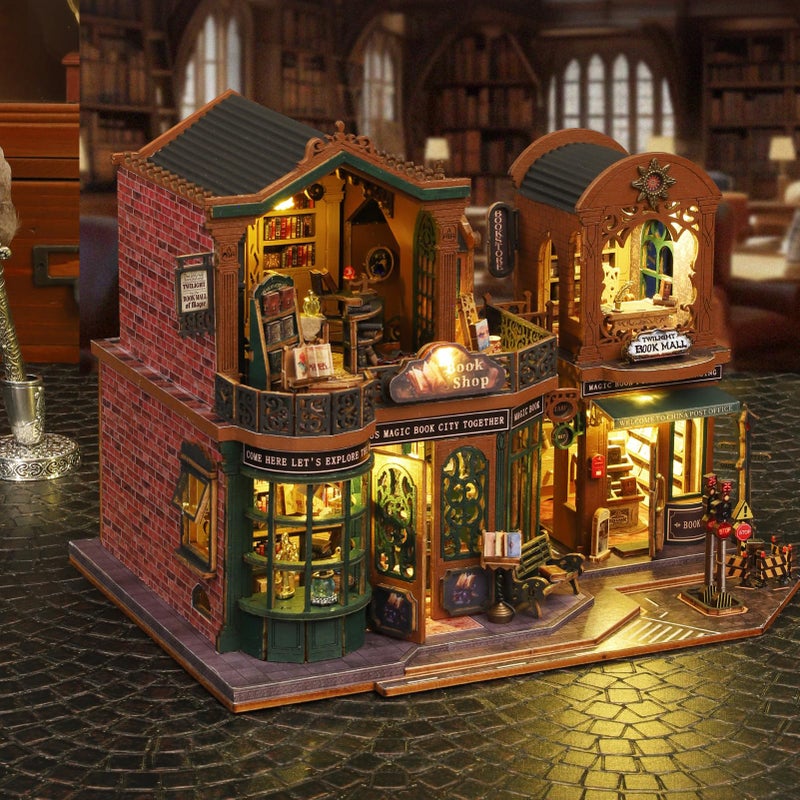 Plustopoy Diy Miniature House Kit For Adults  Mini Wooden Dollhouse Kit  Book Shop Tiny House Diorama Building Kits With Light  3D Wooden Puzzles Bookend Shelf Insert Decor  Creative Craft - Image 4