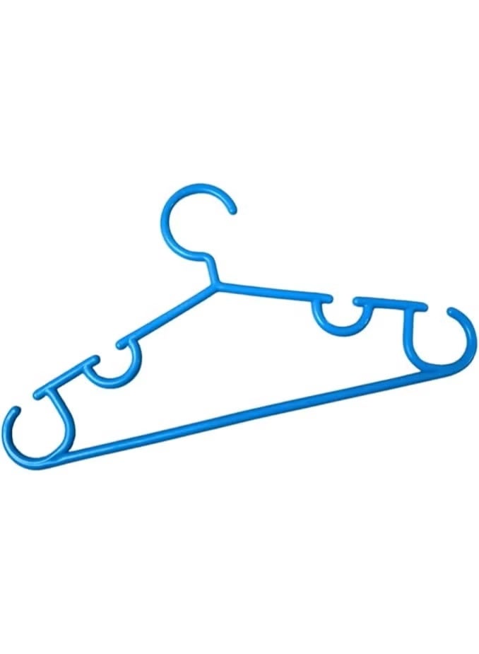 Small plastic clothes hangers in random colors and shapes with extra loops for children's dresses and shirts. Durable, lightweight, and non-slip design for closet organization and storage. Set of 6. - Image 3