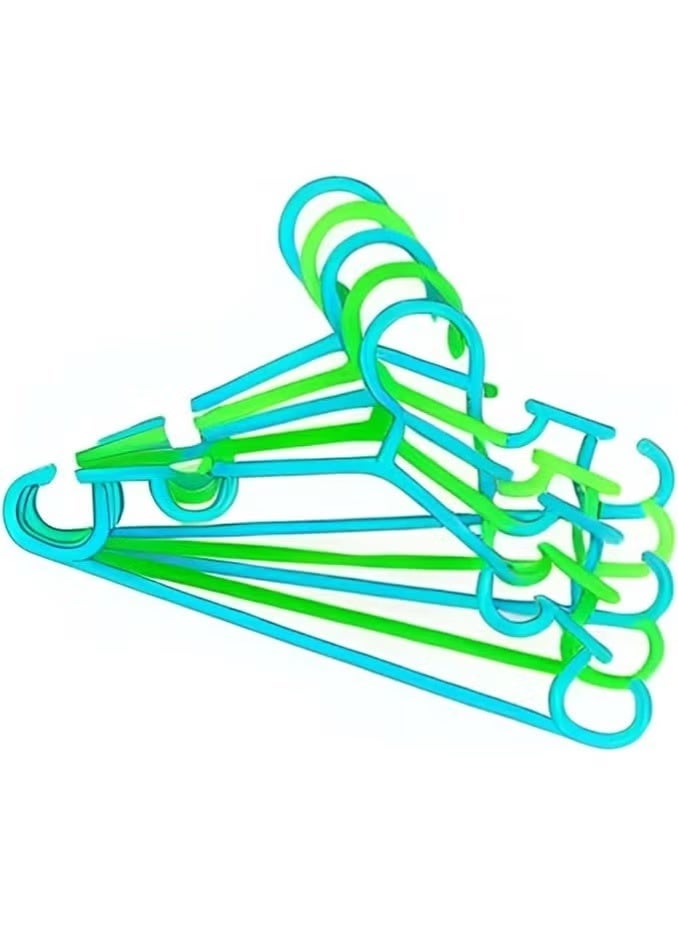 Small plastic clothes hangers in random colors and shapes with extra loops for children's dresses and shirts. Durable, lightweight, and non-slip design for closet organization and storage. Set of 6. - Image 4