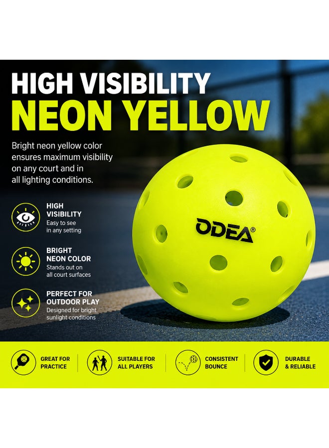 ODEA Pickleball Balls Pack of 12 – Outdoor Training & Match Balls – Durable Precision-Drilled Pickleballs – Neon Yellow - Image 3