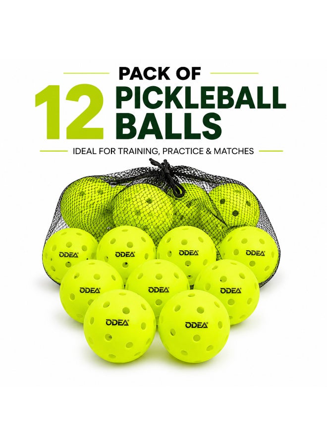 ODEA Pickleball Balls Pack of 12 – Outdoor Training & Match Balls – Durable Precision-Drilled Pickleballs – Neon Yellow - Image 2
