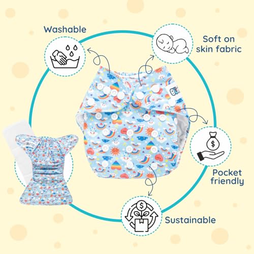 Bumsies Reusable Cloth Diaper with Removable Insert for NewBorn Baby/Toddler - Adjustable, Washable, Skin-Friendly | Absorbs up to 3pees | Helps in Potty Training | For 5-15 kgs | 3months-3years, Blue - Image 2