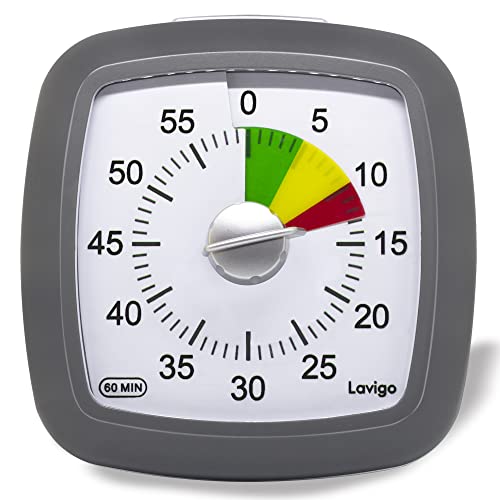 Lavigo Lavigo 60 Minute Countdown Visual Timer for Adults Kitchen Cooking Kids Study Reading Classroom Teaching and Office Three Colors Scale Designed Quietly Count Time Management ToolGray 