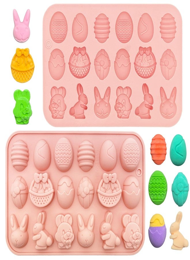 Dropower 2 Pack Easter Silicone Chocolate Molds 18 Cavities Egg Bunny Rabbit Basket Shaped Mold for Baking, Gummy, Candy, Jelly, Wax Melt, Ice Cube, Butter Pats - Image 1