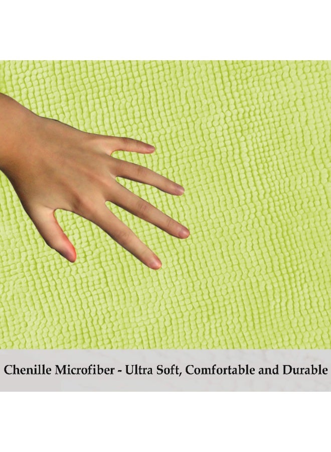 Lavish Touch Set of 2 Chenille 50 x 80 cms Non Slip Extra Soft Floor Rugs Lime Green - Image 4
