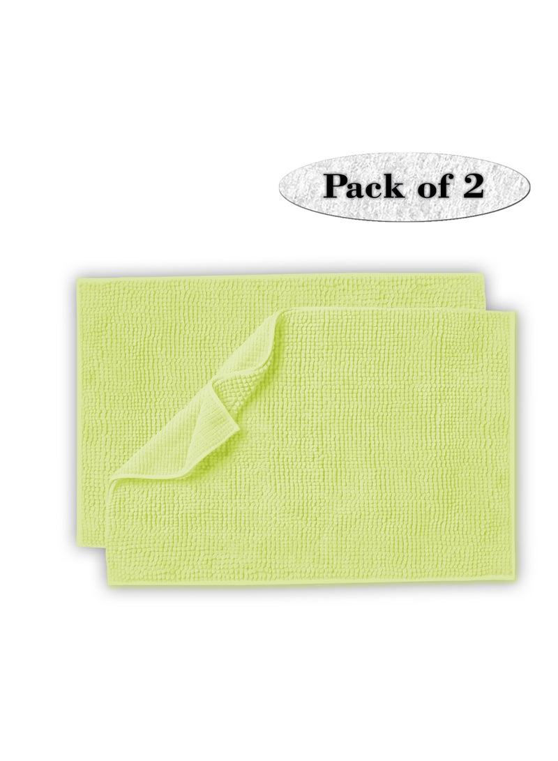 Lavish Touch Set of 2 Chenille 50 x 80 cms Non Slip Extra Soft Floor Rugs Lime Green - Image 1