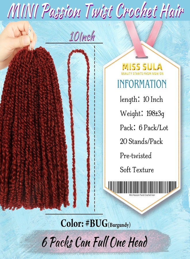 Miss Sula Mini Passion Twist Crochet Hair for Black Women-10 Inches 6 Packs Pure Burgundy Pre Twisted Elastic and Cuttable Hair Extensions,Braided by Soft Synthetic Twist Bohemian Curl(10"-6P,BUG#) - Image 2