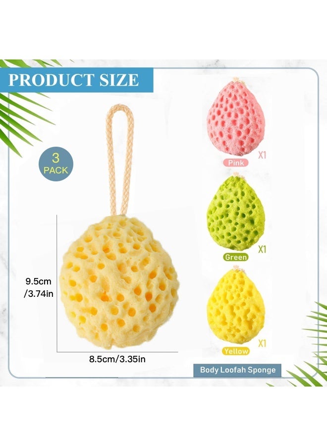3 Pcs Honeycomb Bath Sponge Set, Super Soft Body Scrubber for Men Women & Kids, Gentle Cleansing & Exfoliating Shower Ball, Skin-Friendly Bathing Accessories (Yellow, Green, Pink) - Image 3