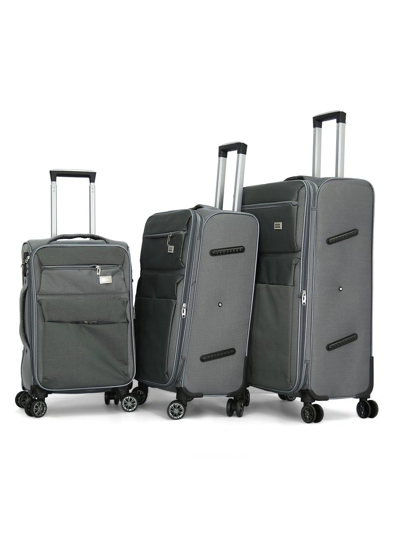 GIORDANO Giordano Trolley Bags 3 PCS Set Softside Spinners,Grey  - Image 1