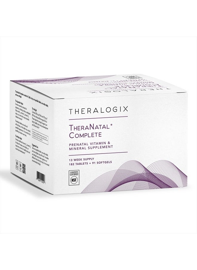 Theralogix - TheraNatal Complete Prenatal Vitamin Supplement - 91-Day Supply - with DHA, Vitamin D3, Folate, Iodine, Choline, Iron, Vitamin B6 & More - NSF Certified - 182 Tablets & 91 Softgels - Image 1