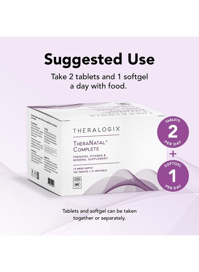 Theralogix - TheraNatal Complete Prenatal Vitamin Supplement - 91-Day Supply - with DHA, Vitamin D3, Folate, Iodine, Choline, Iron, Vitamin B6 & More - NSF Certified - 182 Tablets & 91 Softgels - Image 1